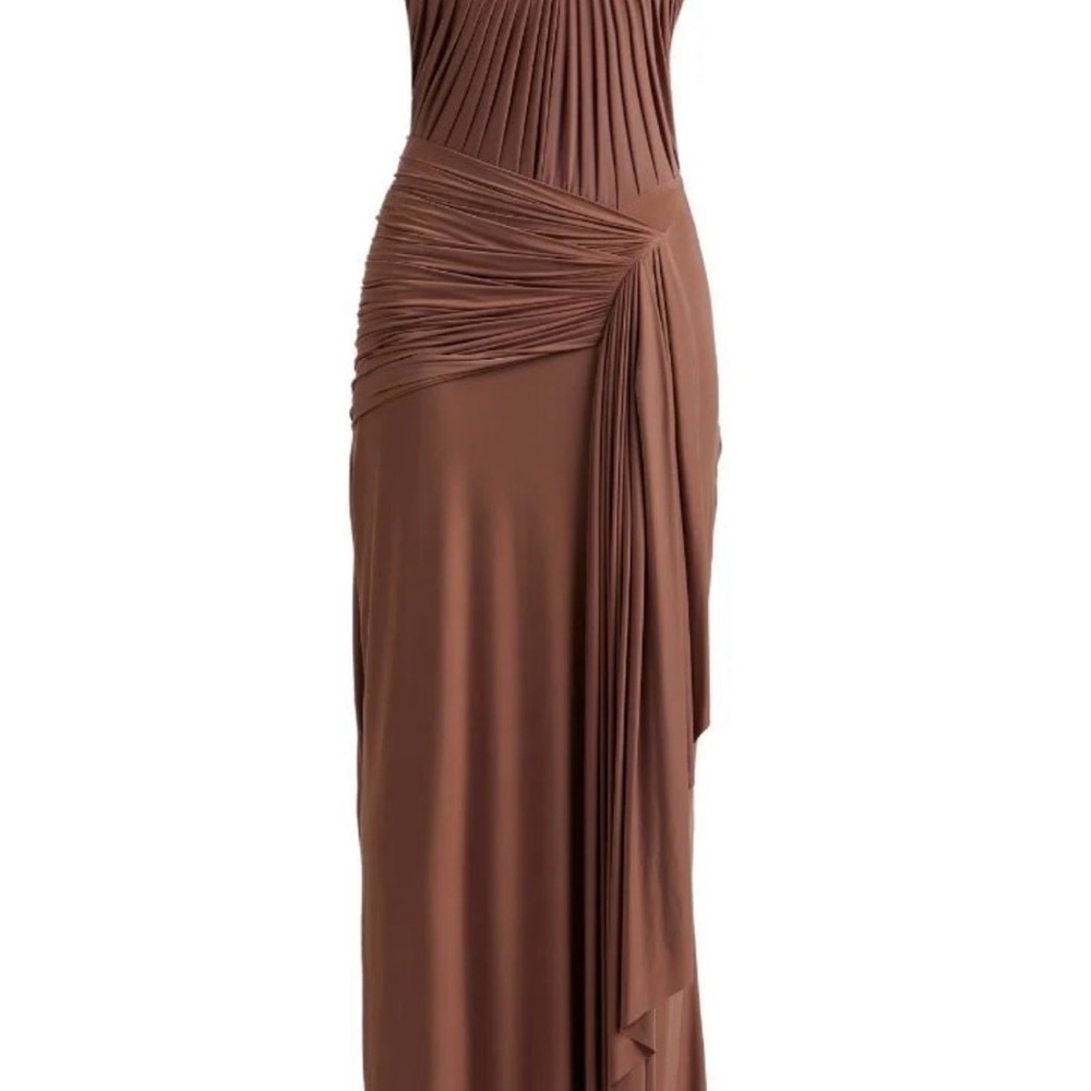 Draped Chocolate Brown Maxi Dress with Gathered Waist